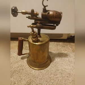 Vintage Brass Blow Torch with Red Handle Antique